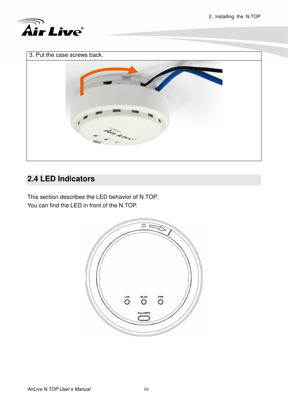 4 led indicators | AirLive N.TOP User Manual | Page 15 / 71