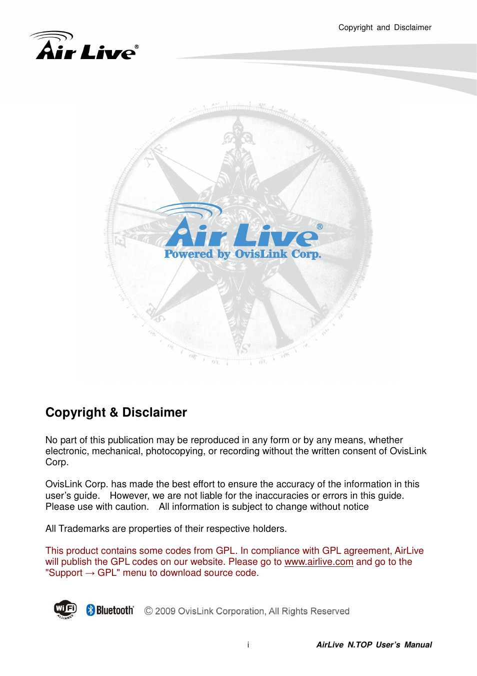 Copyright & disclaimer | AirLive N.TOP User Manual | Page 2 / 71