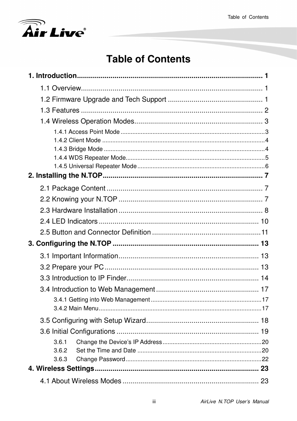 AirLive N.TOP User Manual | Page 3 / 71