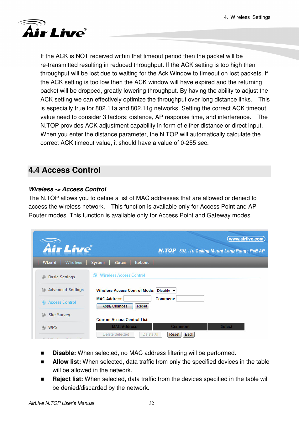 4 access control | AirLive N.TOP User Manual | Page 37 / 71