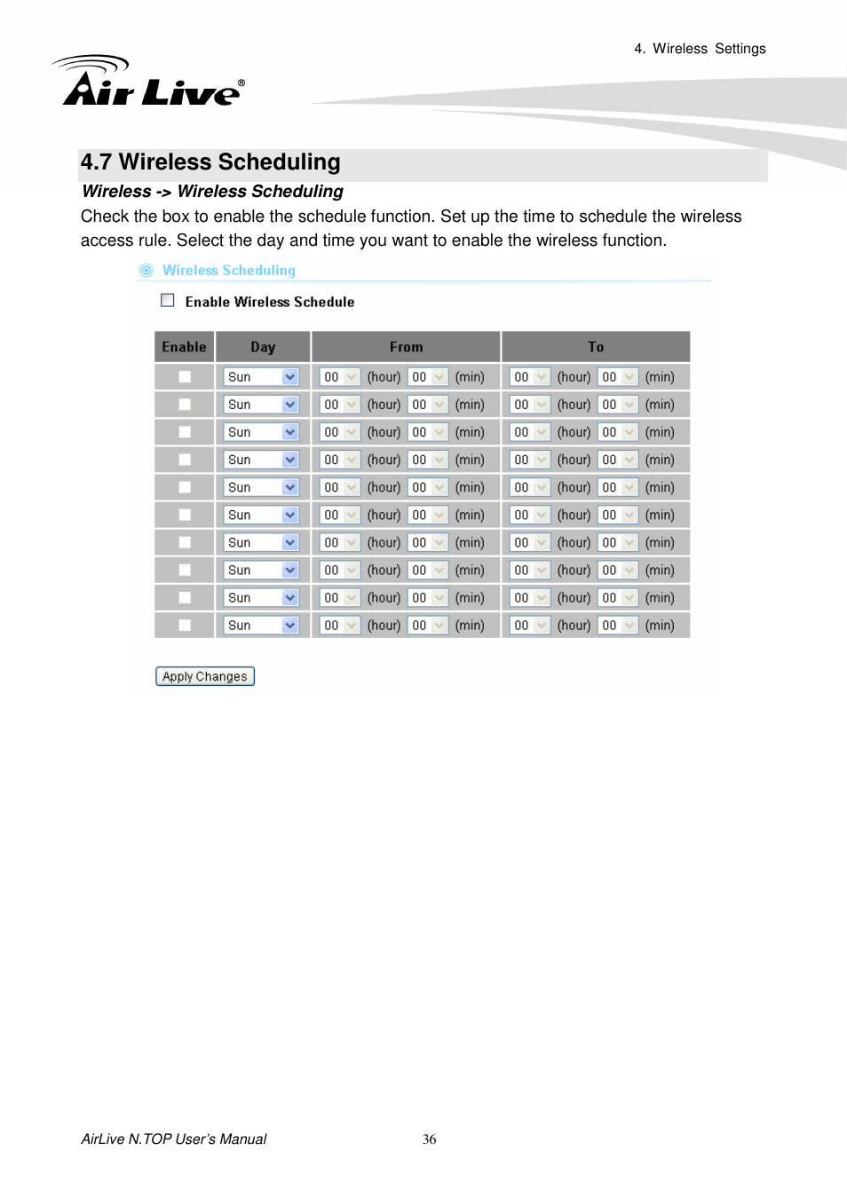 7 wireless scheduling | AirLive N.TOP User Manual | Page 41 / 71