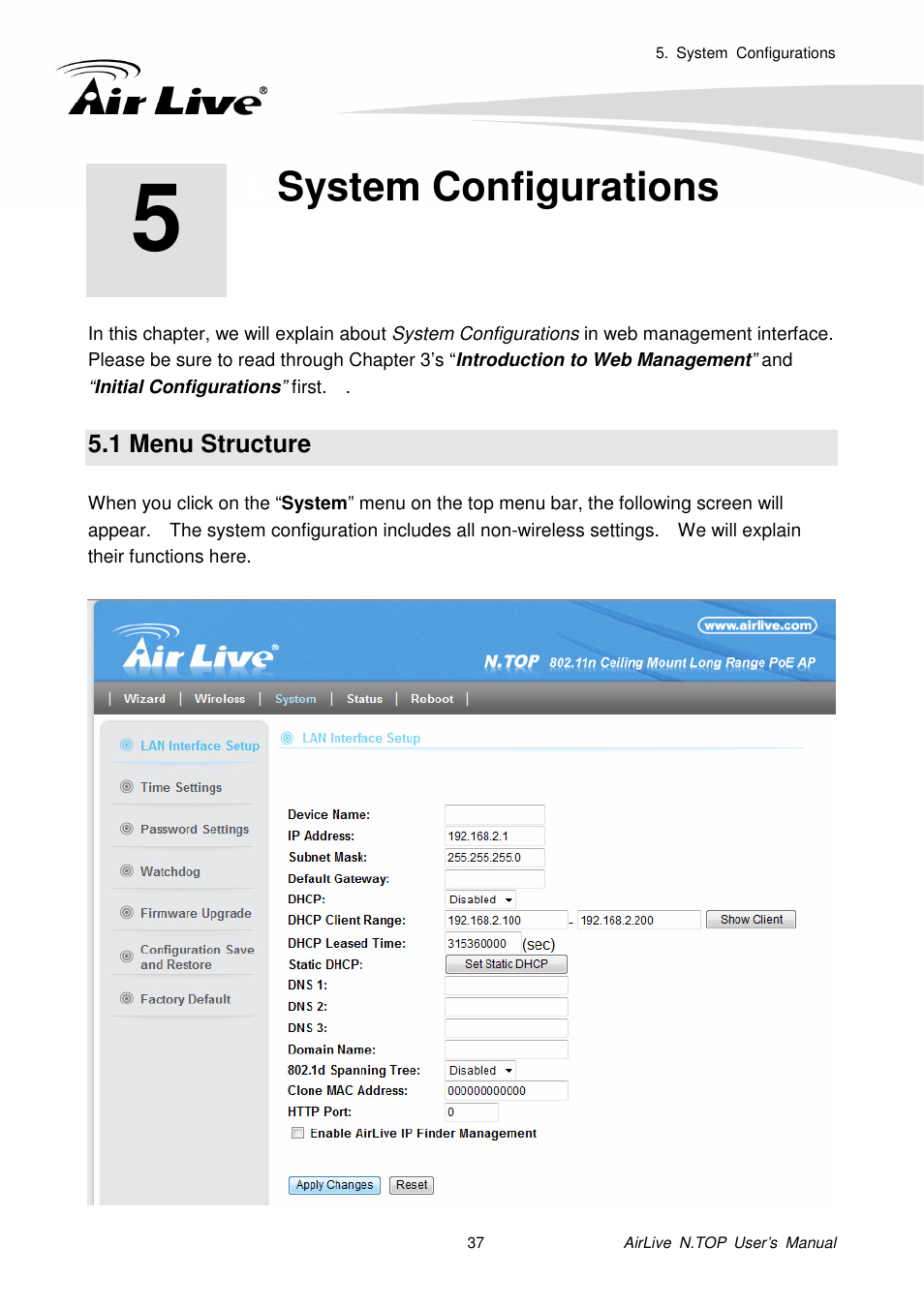 System configurations, 1 menu structure | AirLive N.TOP User Manual | Page 42 / 71
