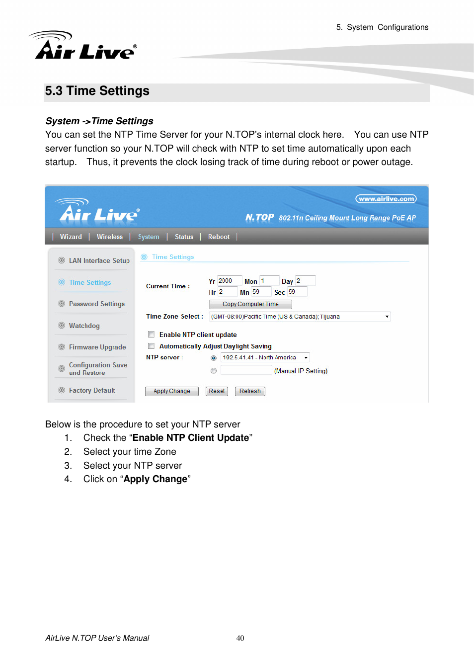 3 time settings | AirLive N.TOP User Manual | Page 45 / 71
