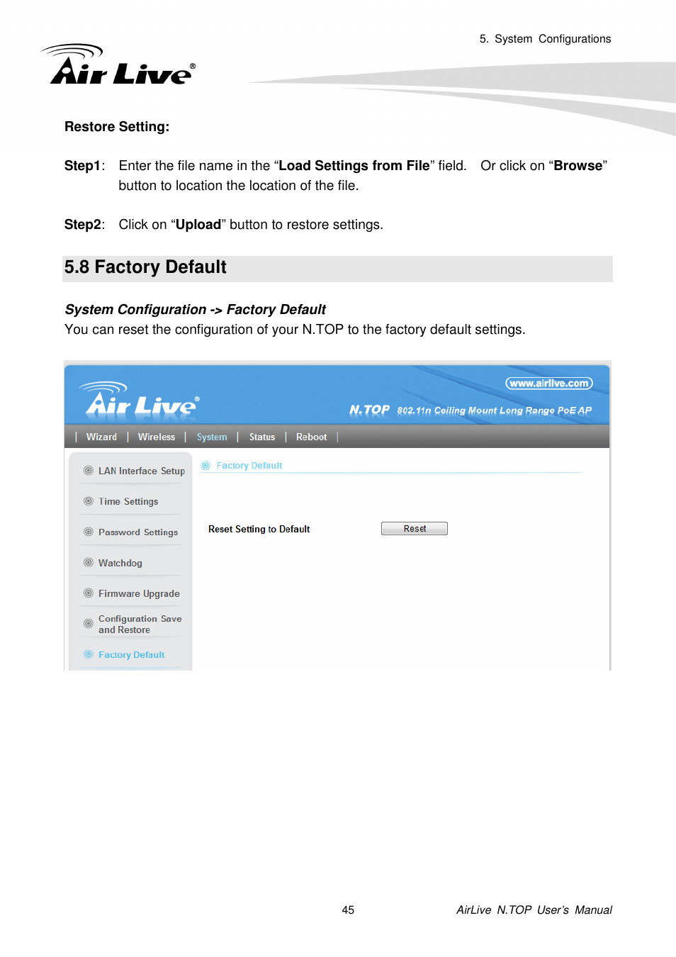8 factory default | AirLive N.TOP User Manual | Page 50 / 71