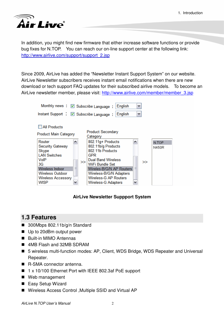3 features | AirLive N.TOP User Manual | Page 7 / 71