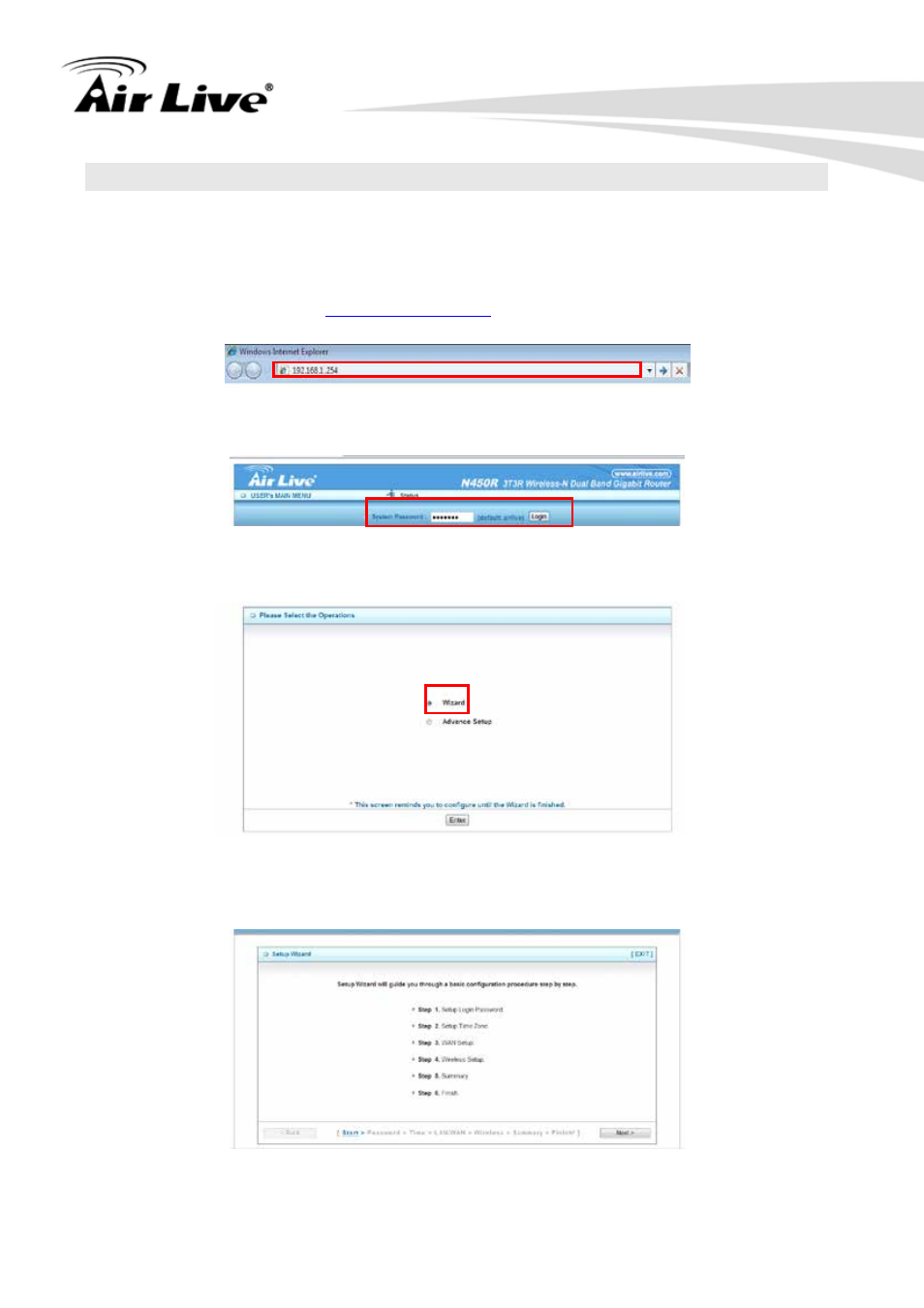 2 easy setup by configuring web ui, 1 browse to activate the setup wizard | AirLive N450R User Manual | Page 24 / 108