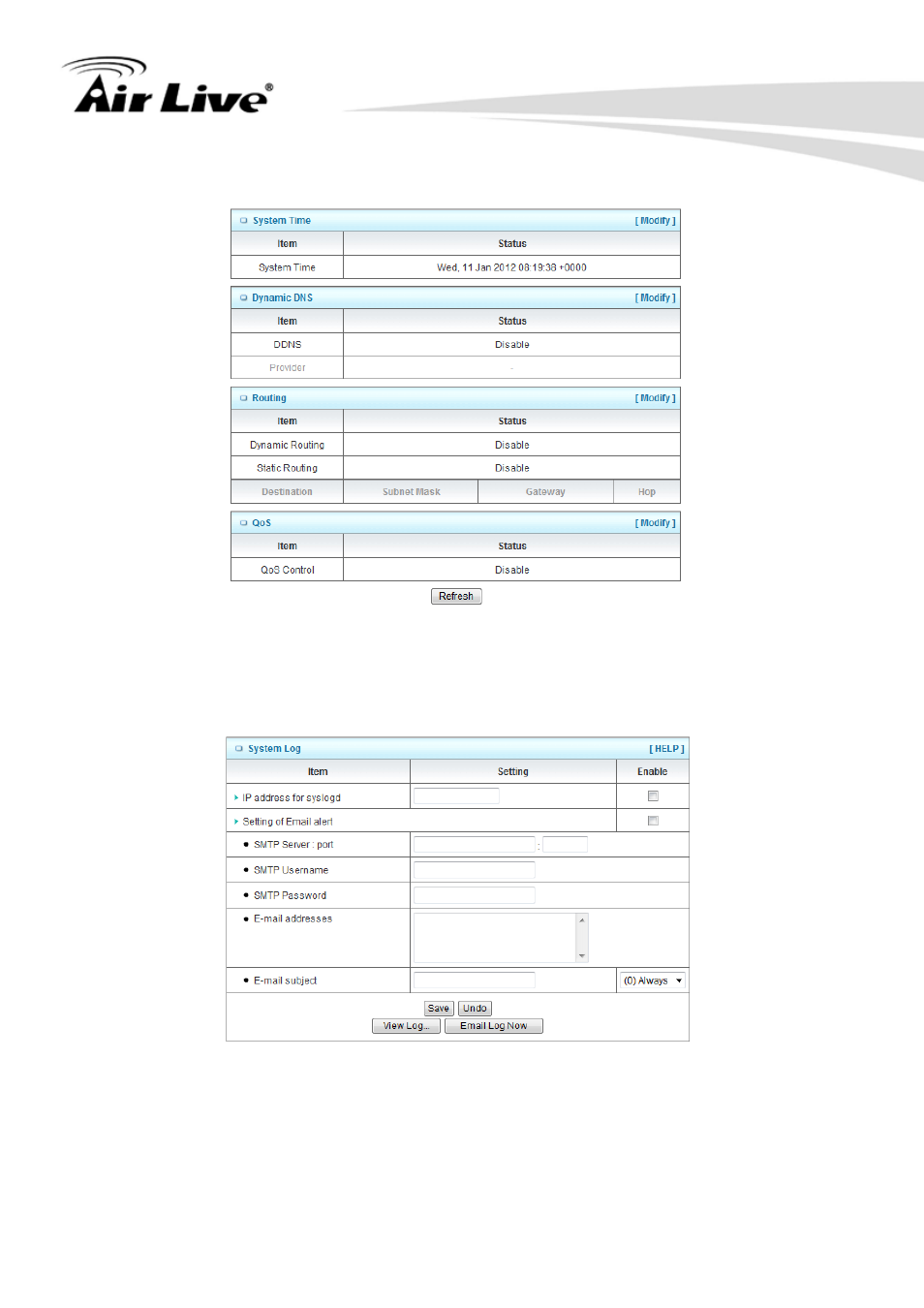 1 status, 2 system log, 1 status 3.5.2 system log | AirLive N450R User Manual | Page 71 / 108