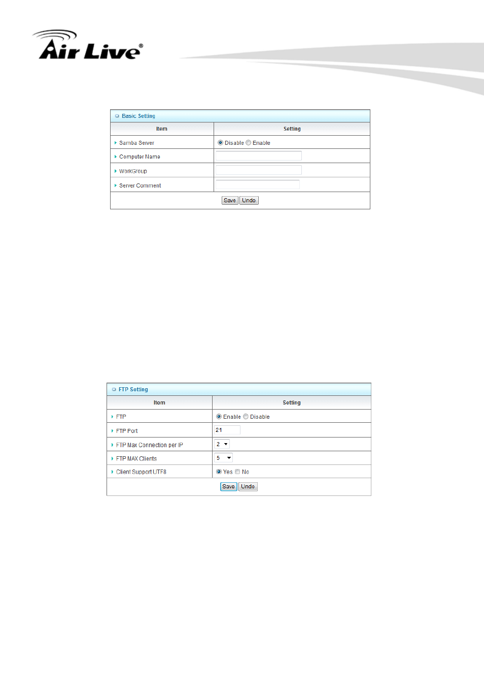 2 samba server, 3 ftp service configuration, 2 samba server 3.6.3 ftp service configuration | AirLive N450R User Manual | Page 91 / 108