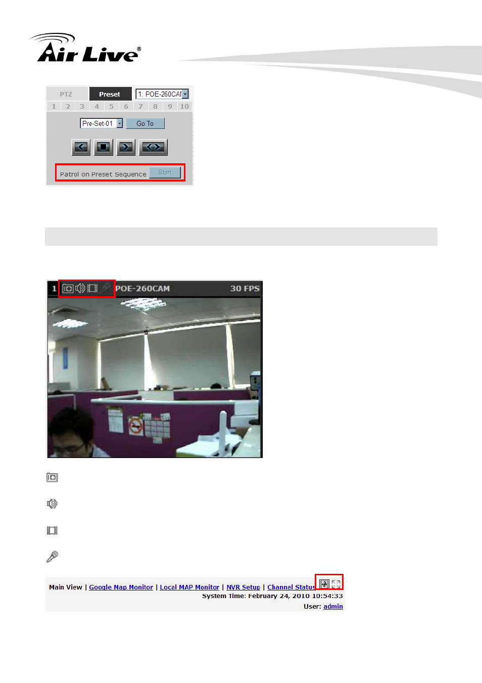 6 live video control buttons | AirLive NVR4 User Manual | Page 33 / 85