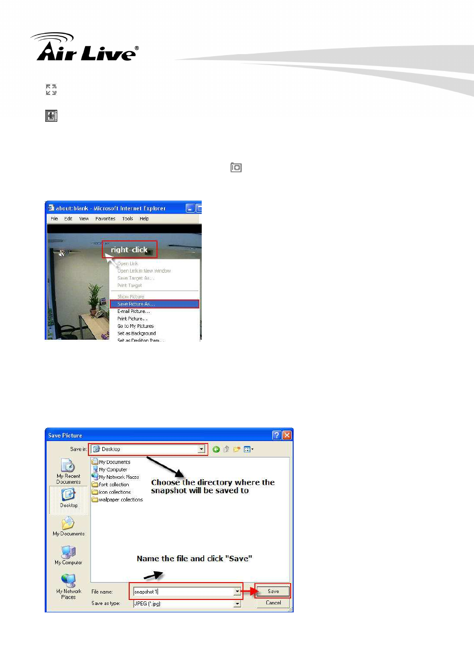 1 take a snapshot of a live video | AirLive NVR4 User Manual | Page 34 / 85