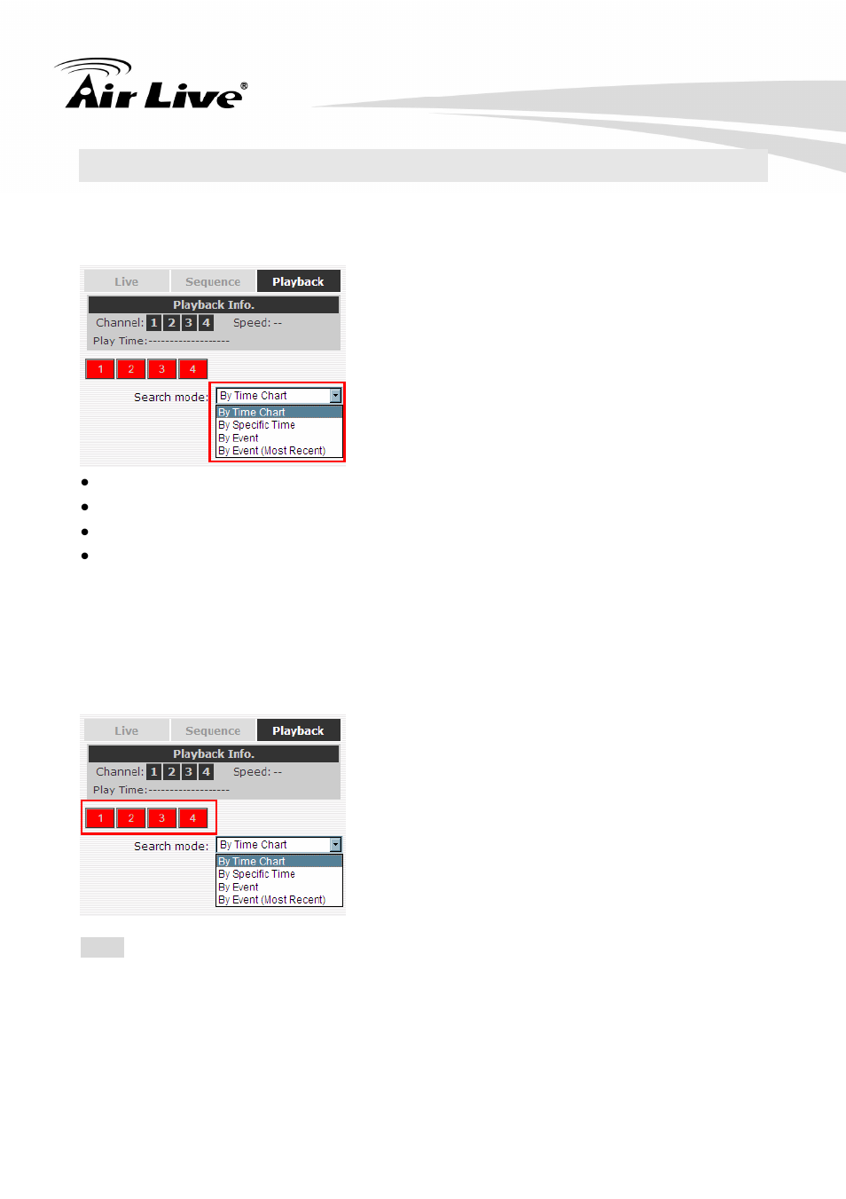 1 methods to search playback videos, 1 search by time chart | AirLive NVR4 User Manual | Page 38 / 85
