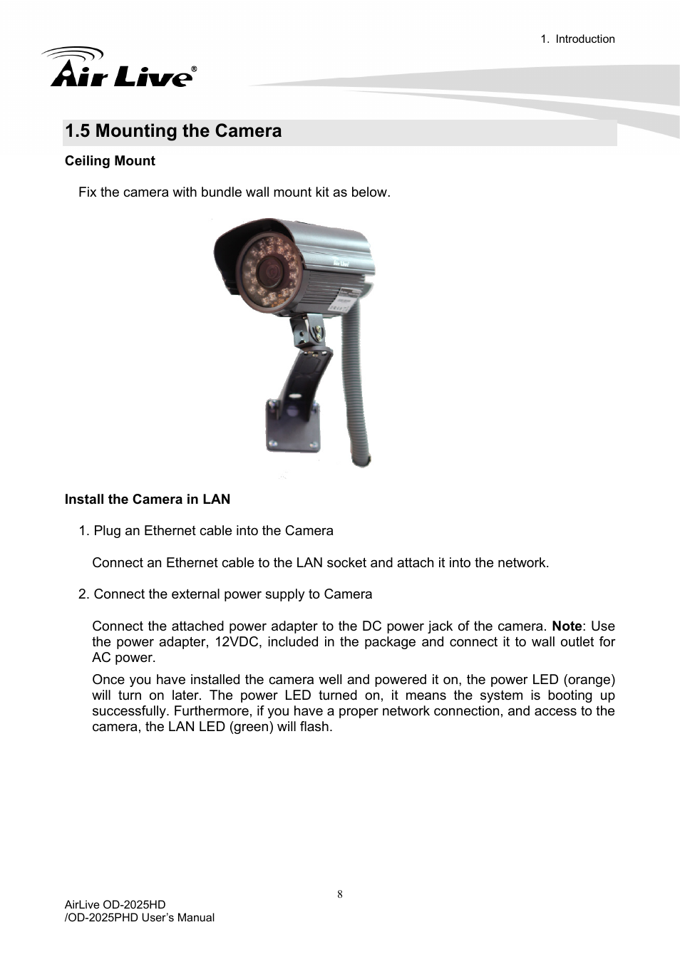 5 mounting the camera | AirLive OD-2025PHD User Manual | Page 14 / 101