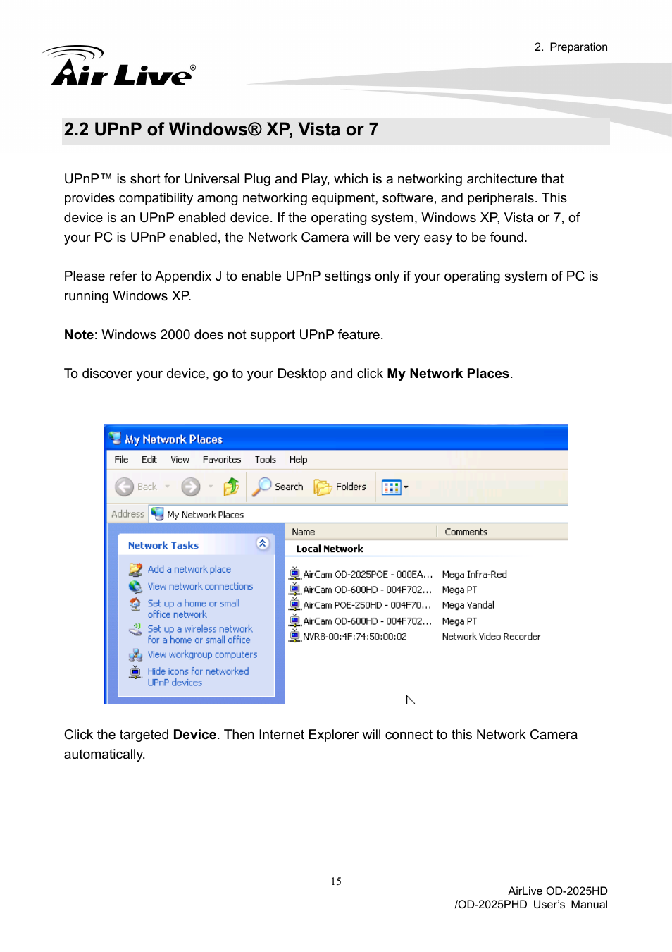 2 upnp of windows® xp, vista or 7 | AirLive OD-2025PHD User Manual | Page 21 / 101