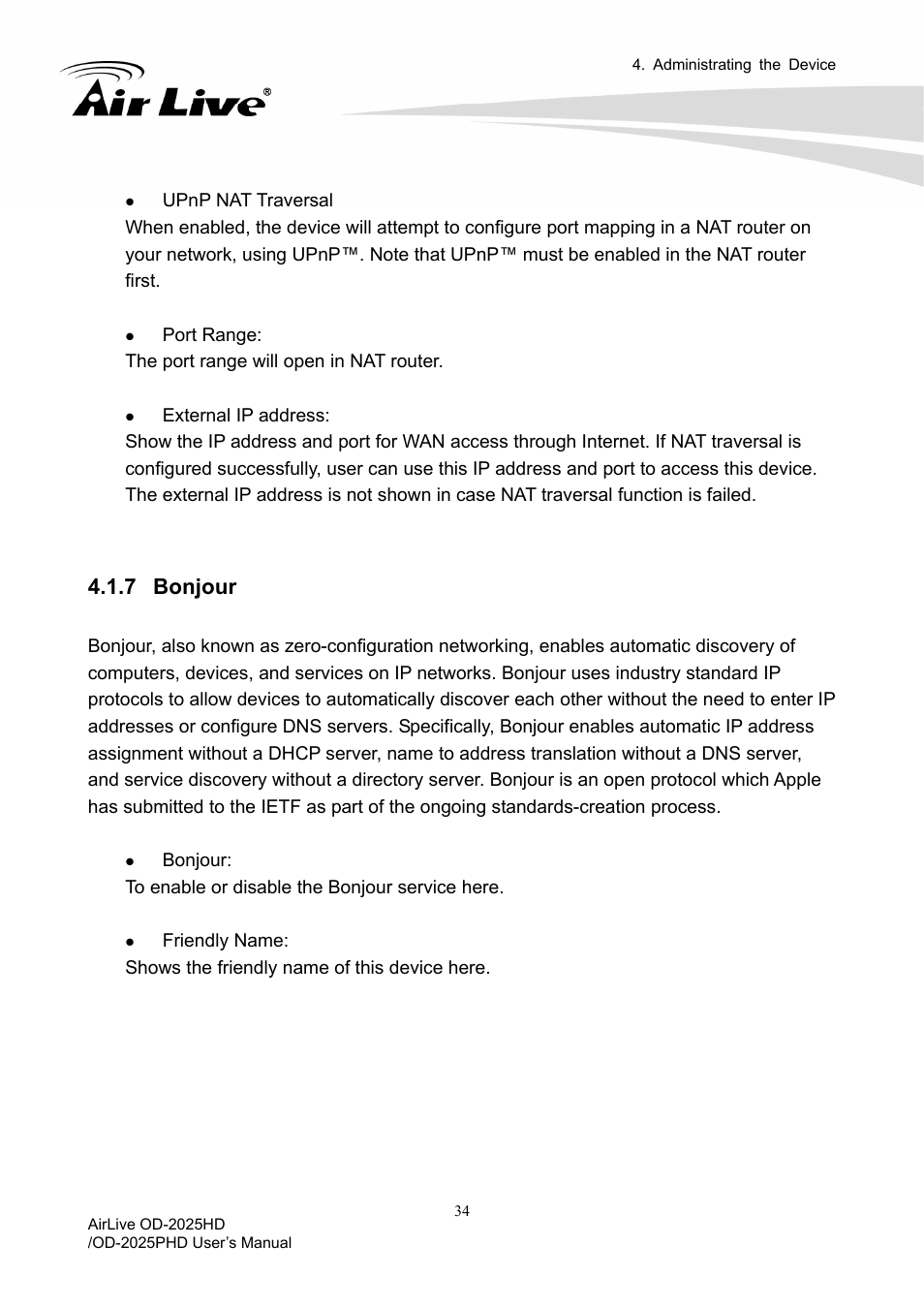 7 bonjour | AirLive OD-2025PHD User Manual | Page 40 / 101