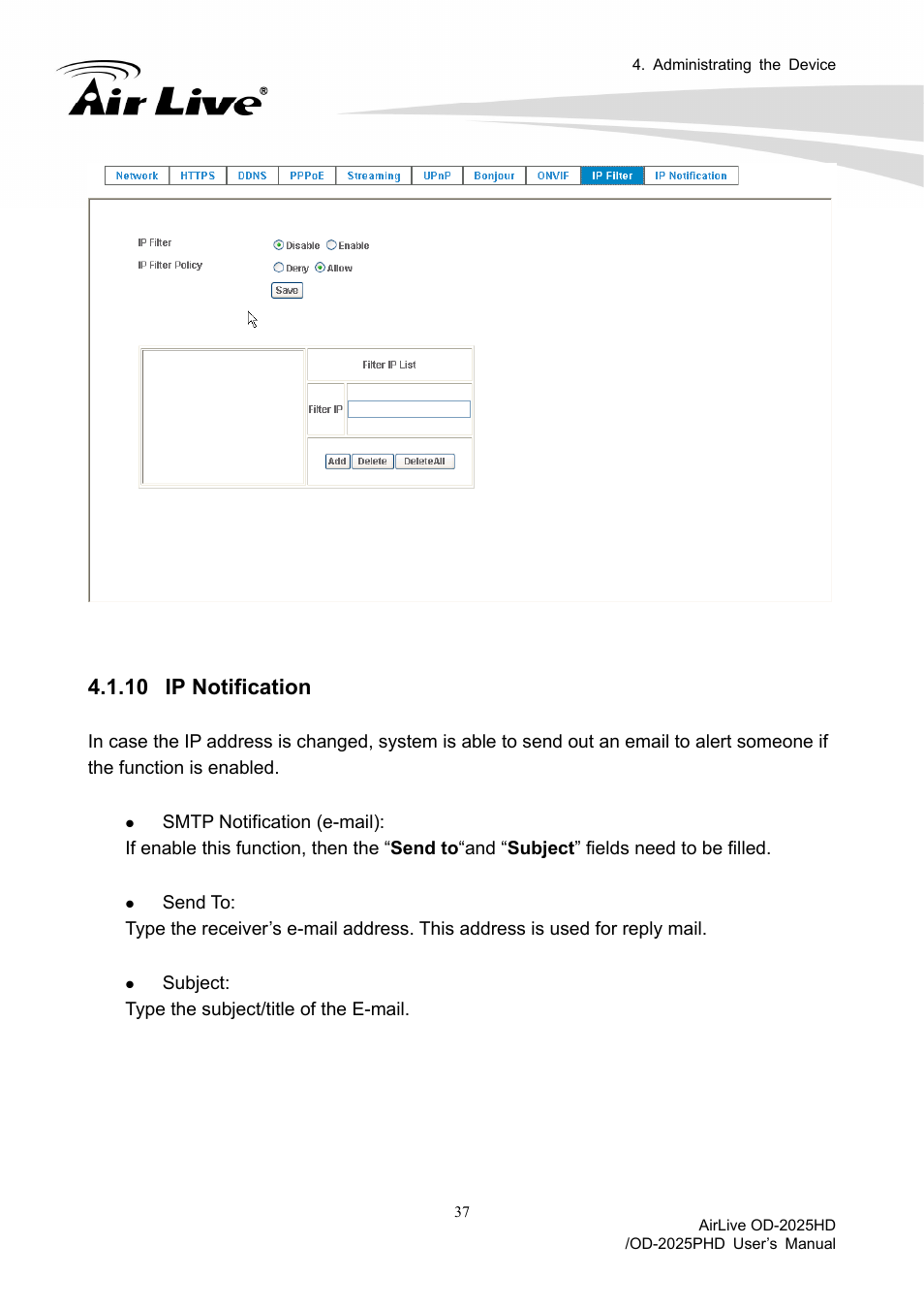 10 ip notification | AirLive OD-2025PHD User Manual | Page 43 / 101