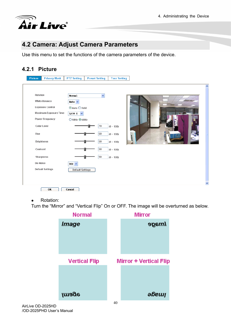 2 camera: adjust camera parameters, 1 picture | AirLive OD-2025PHD User Manual | Page 46 / 101