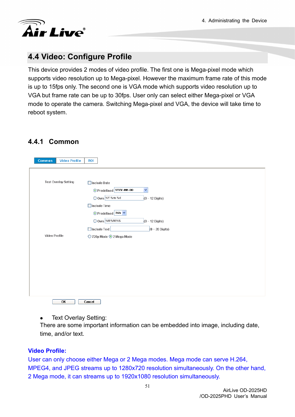 4 video: configure profile, 1 common | AirLive OD-2025PHD User Manual | Page 57 / 101