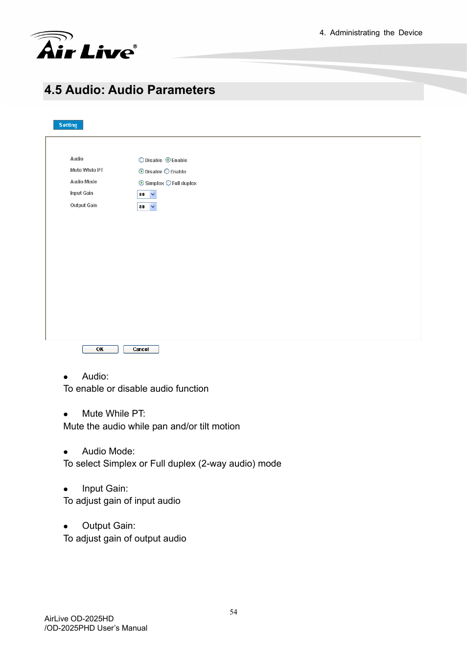 5 audio: audio parameters | AirLive OD-2025PHD User Manual | Page 60 / 101