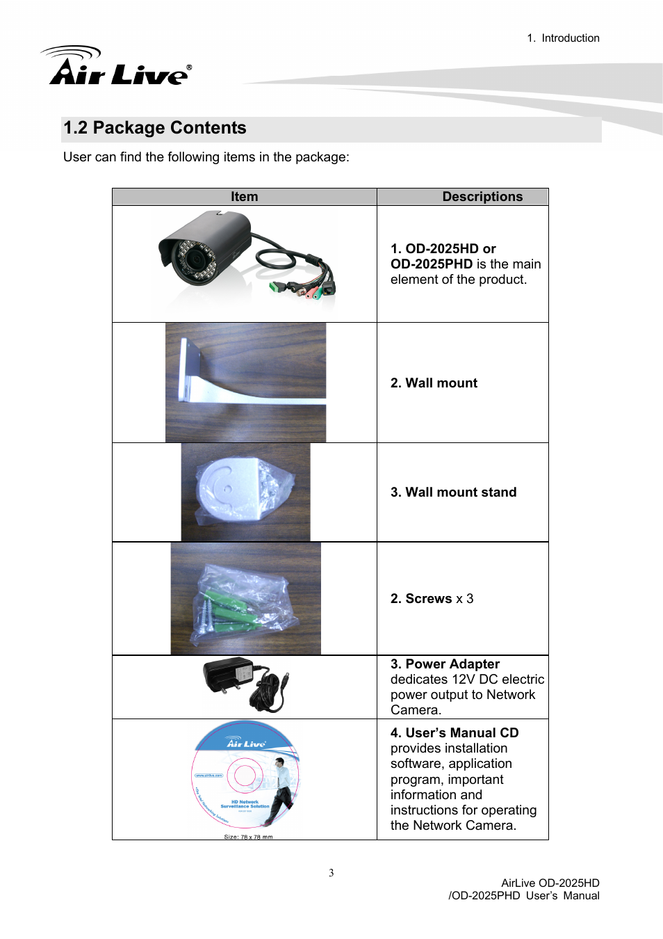 2 package contents | AirLive OD-2025PHD User Manual | Page 9 / 101