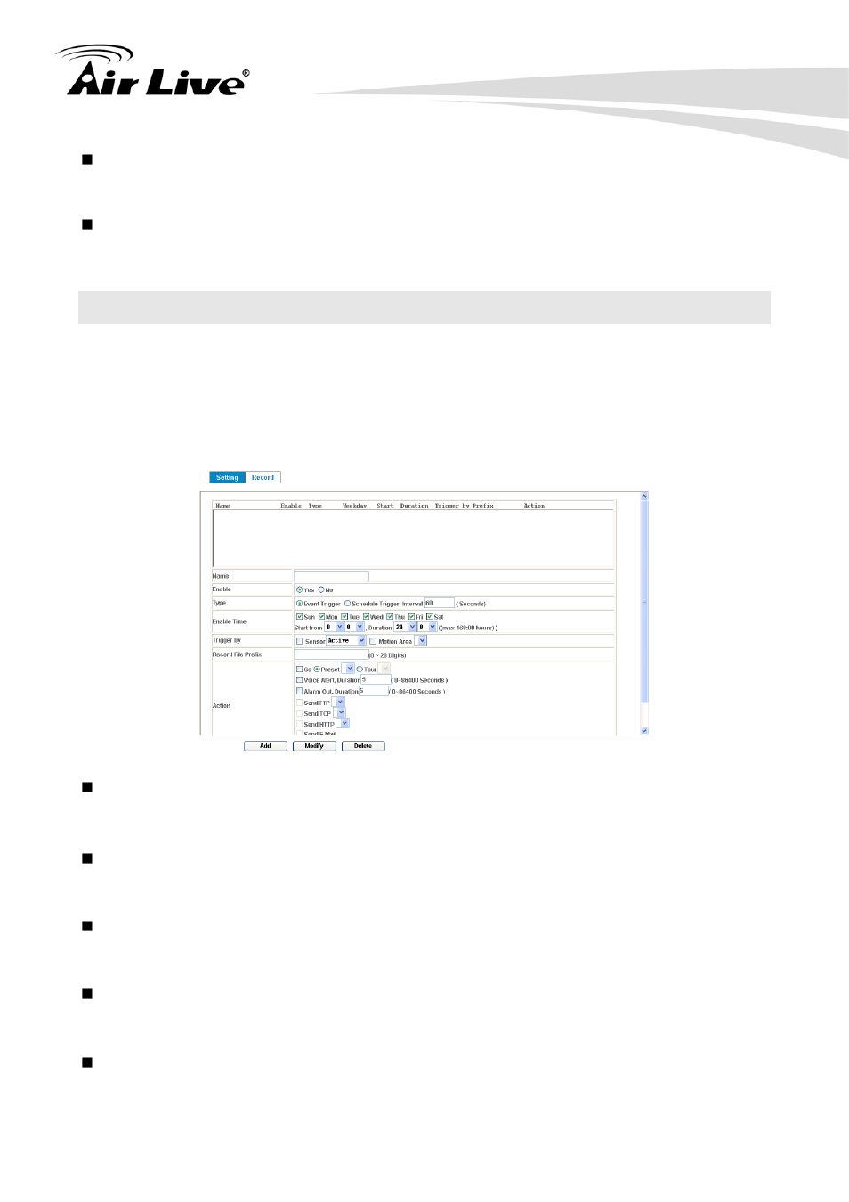 11 event schedule: configure the event schedule, 1 setting | AirLive OD-2050HD User Manual | Page 57 / 87