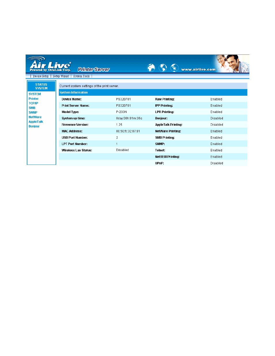 3 device status, 1 system | AirLive P-203N User Manual | Page 72 / 119