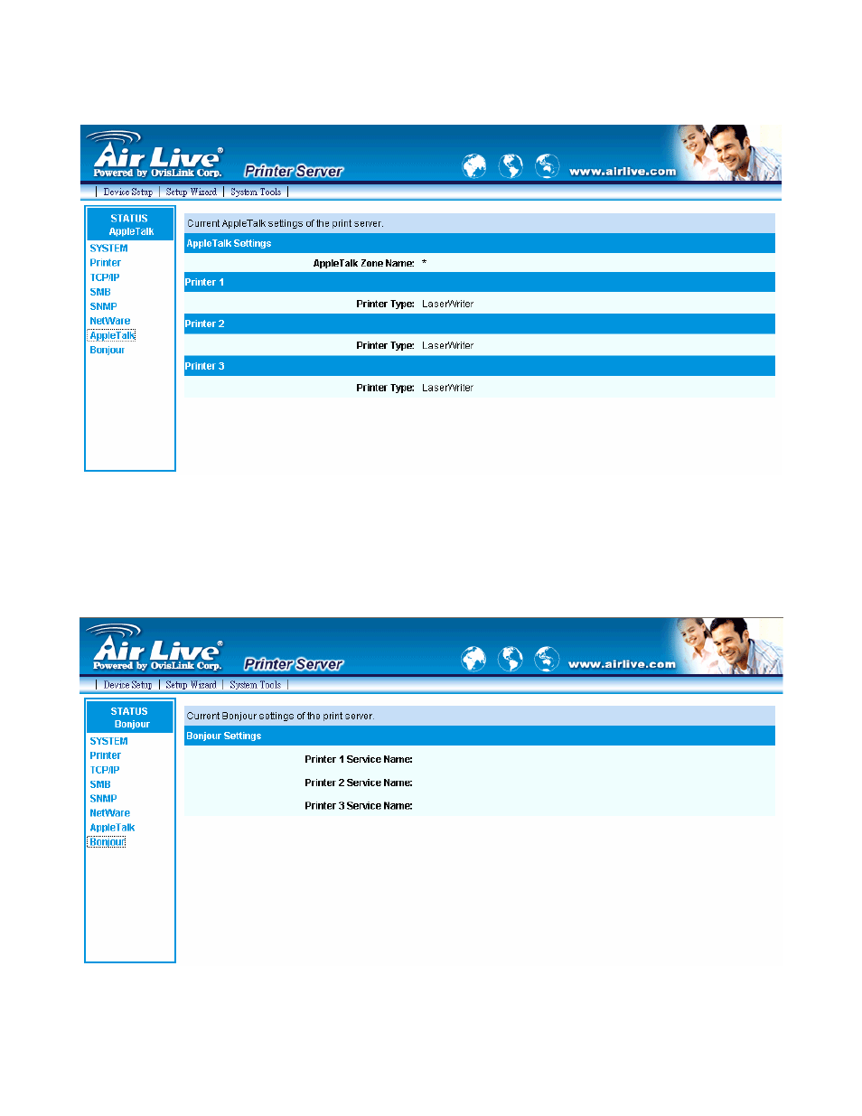 7 appletalk, 8 bonjour, 7 appletalk 8.3.8 bonjour | AirLive P-203N User Manual | Page 77 / 119
