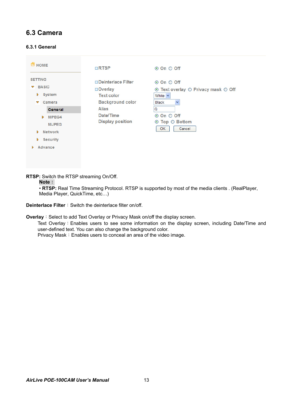 Amera, 3 camera | AirLive POE-100CAM User Manual | Page 18 / 48