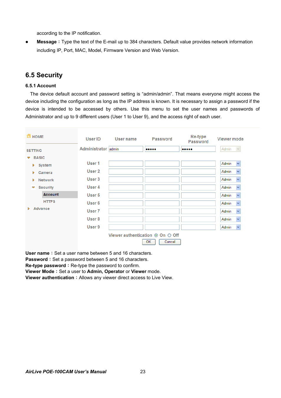 Ecurity, 5 security | AirLive POE-100CAM User Manual | Page 28 / 48