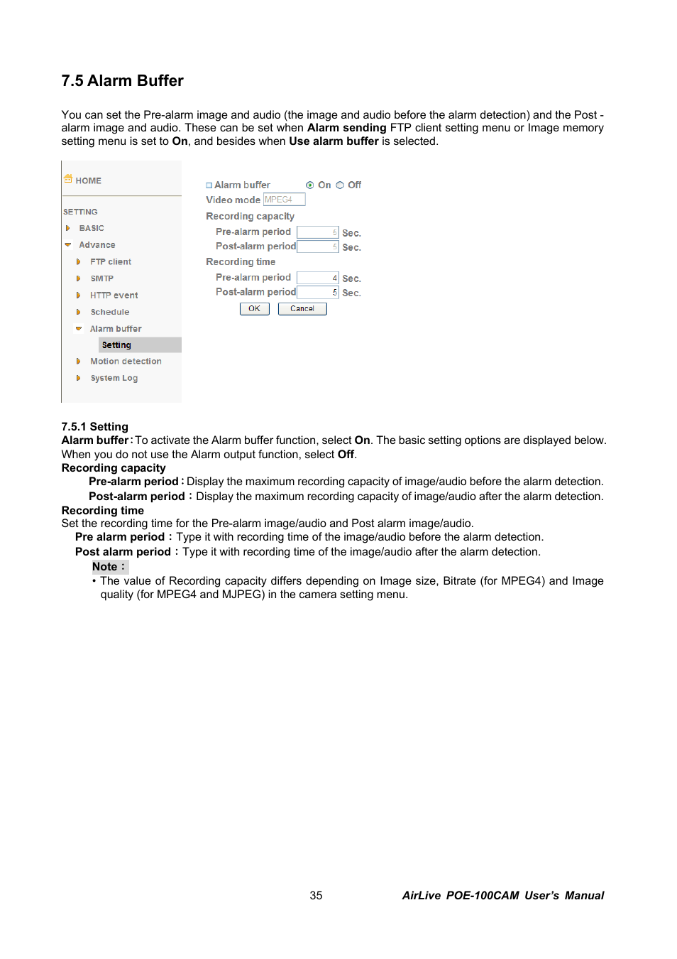 Larm, Uffer, 5 alarm buffer | AirLive POE-100CAM User Manual | Page 40 / 48
