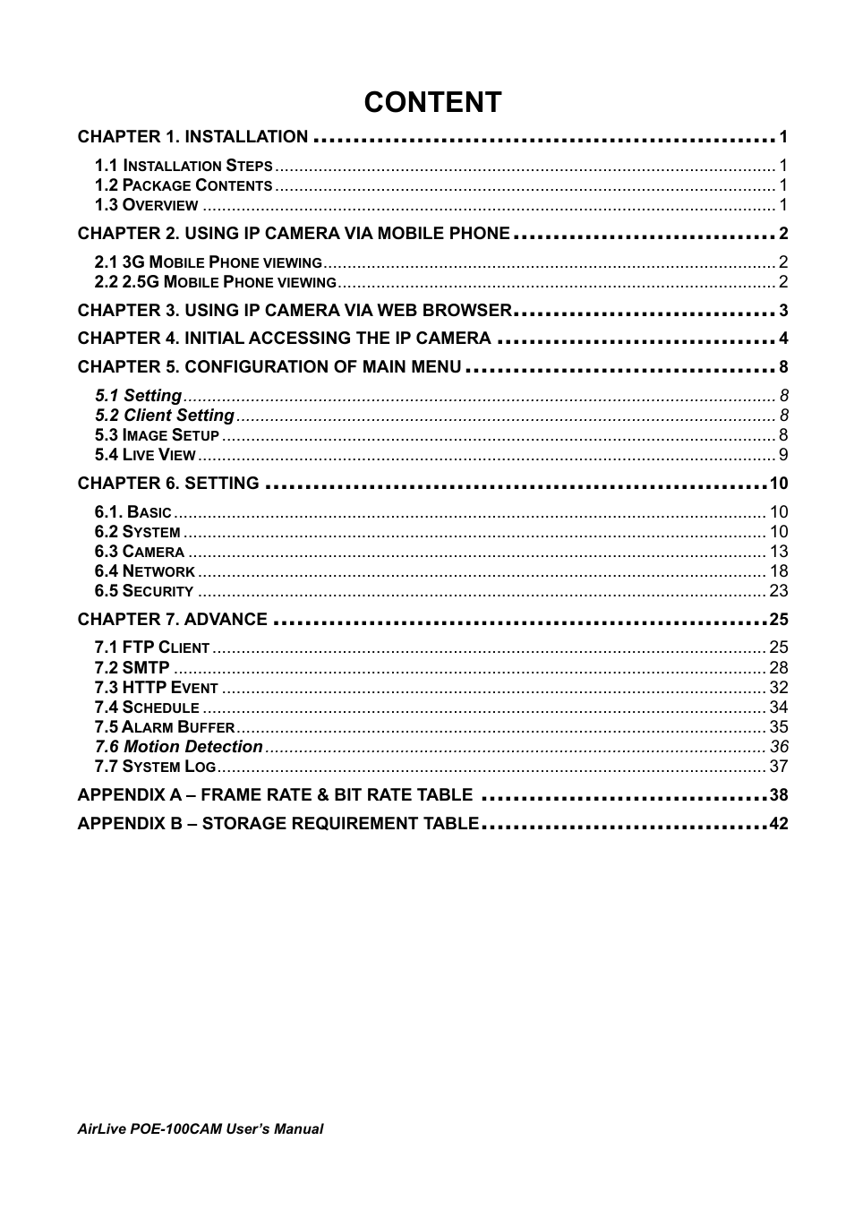 Content | AirLive POE-100CAM User Manual | Page 5 / 48