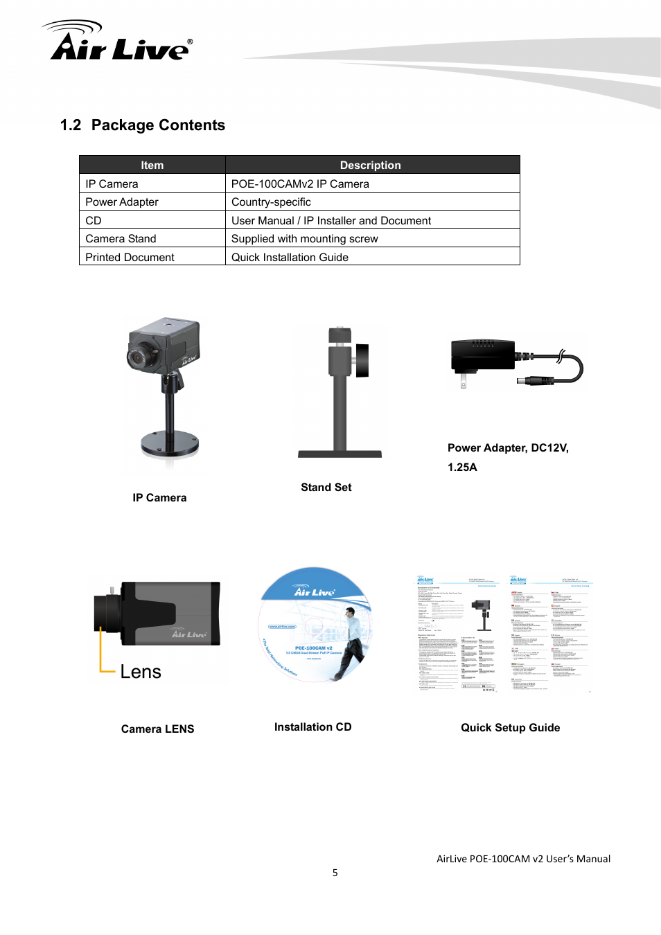 2 package contents | AirLive POE-100CAMv2 User Manual | Page 6 / 138