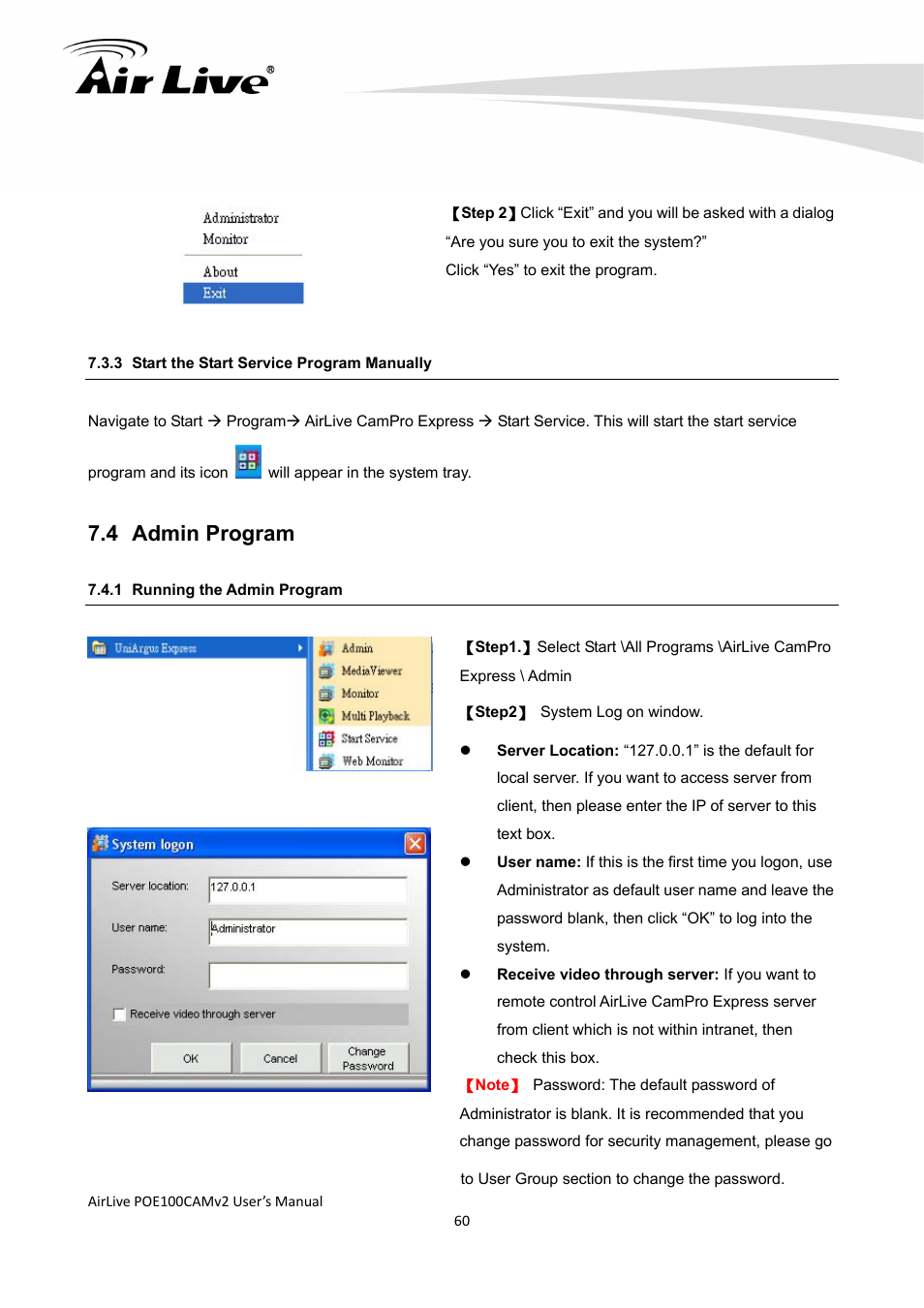 4 admin program | AirLive POE-100CAMv2 User Manual | Page 61 / 138