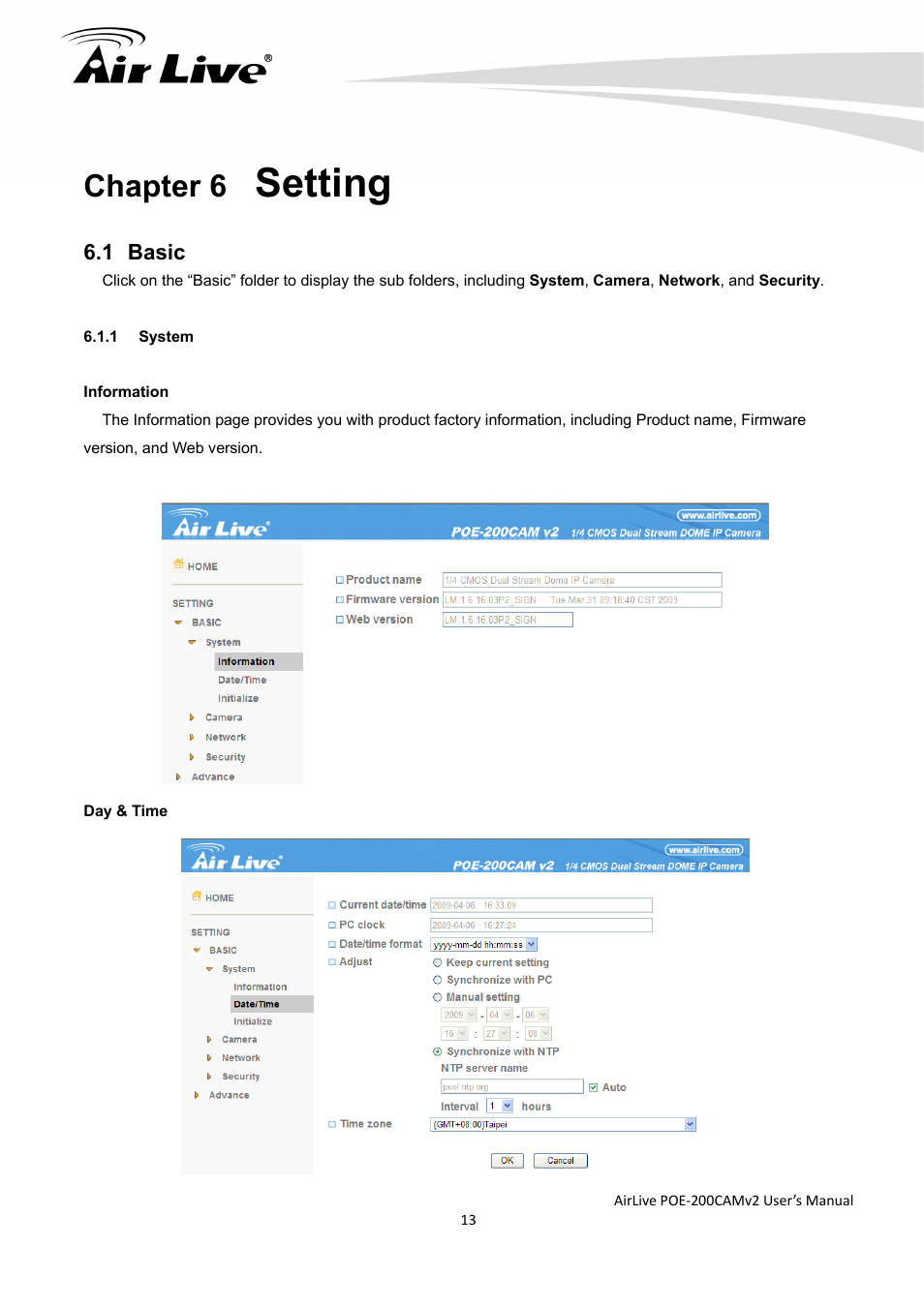 Chapter 6 setting, Setting, Chapter 6 | AirLive POE-200CAMv2 User Manual | Page 14 / 117