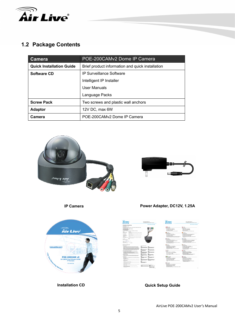 2 package contents | AirLive POE-200CAMv2 User Manual | Page 6 / 117