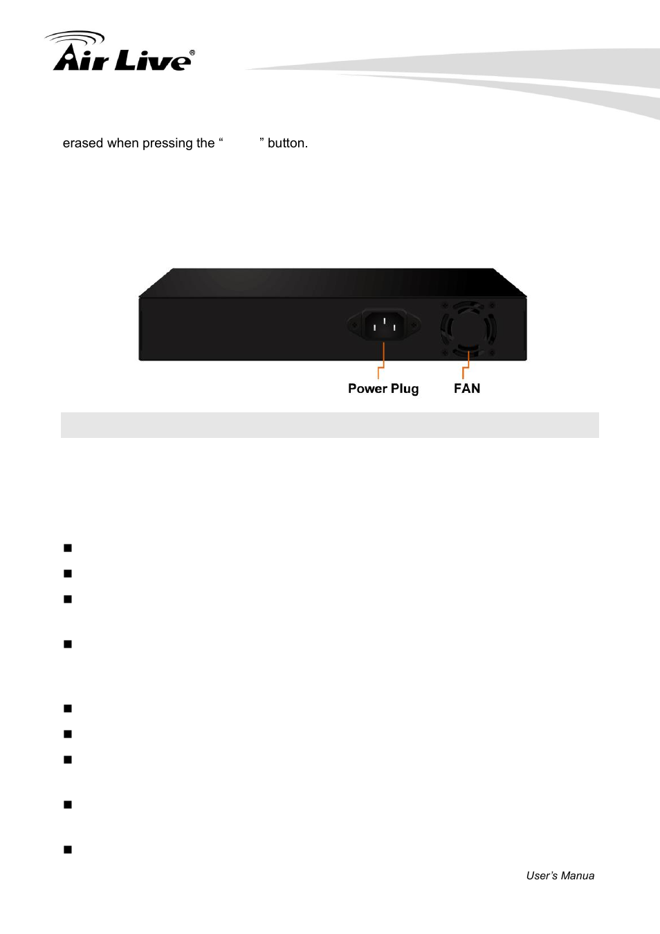 3 installation site preparation, 2 rear panel | AirLive POE-FSH1008AT User Manual | Page 12 / 62