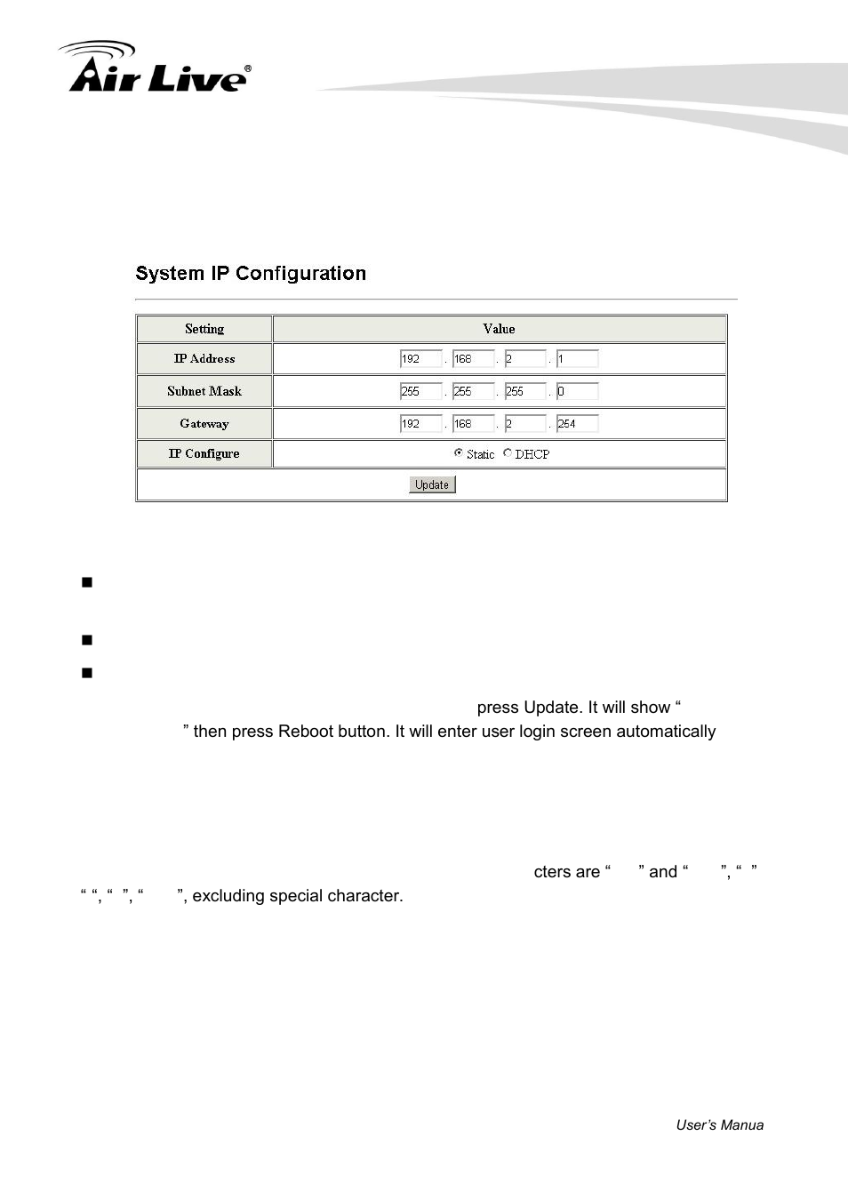 2 system ip configuration 4.4.3 system status, 2 system ip configuration, 3 system status | AirLive POE-FSH1008AT User Manual | Page 24 / 62