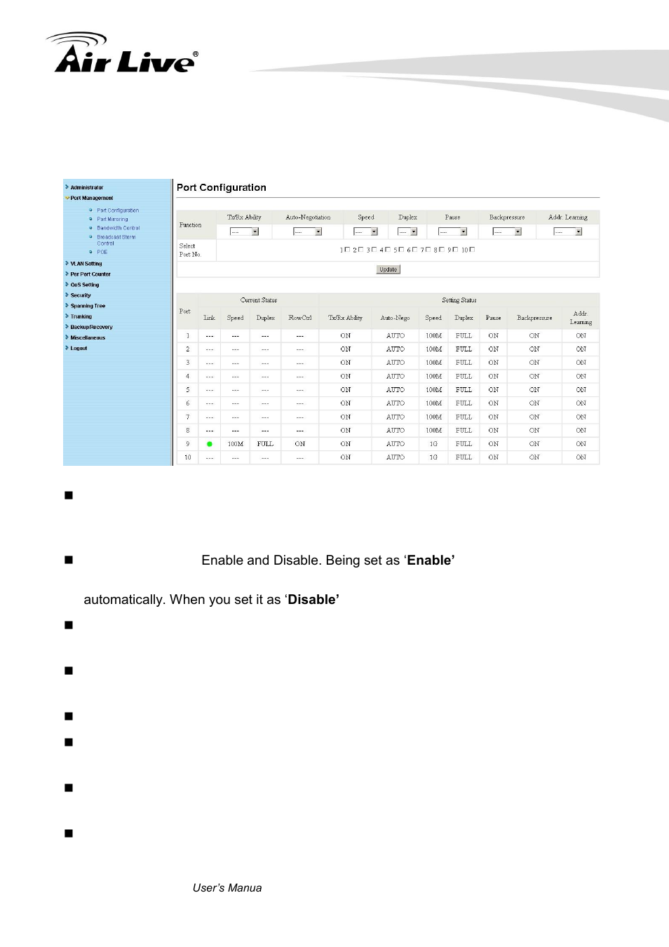 1 port configuration | AirLive POE-FSH1008AT User Manual | Page 27 / 62