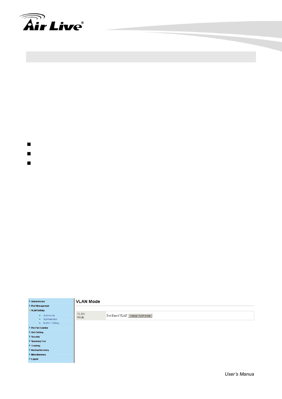 7 vlan setting, 1 vlan mode | AirLive POE-FSH1008AT User Manual | Page 36 / 62