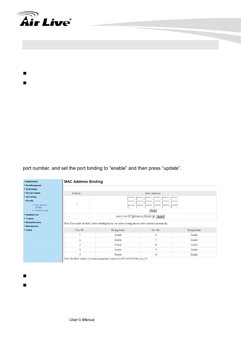 10 security, 1 mac address binding | AirLive POE-FSH1008AT User Manual | Page 47 / 62