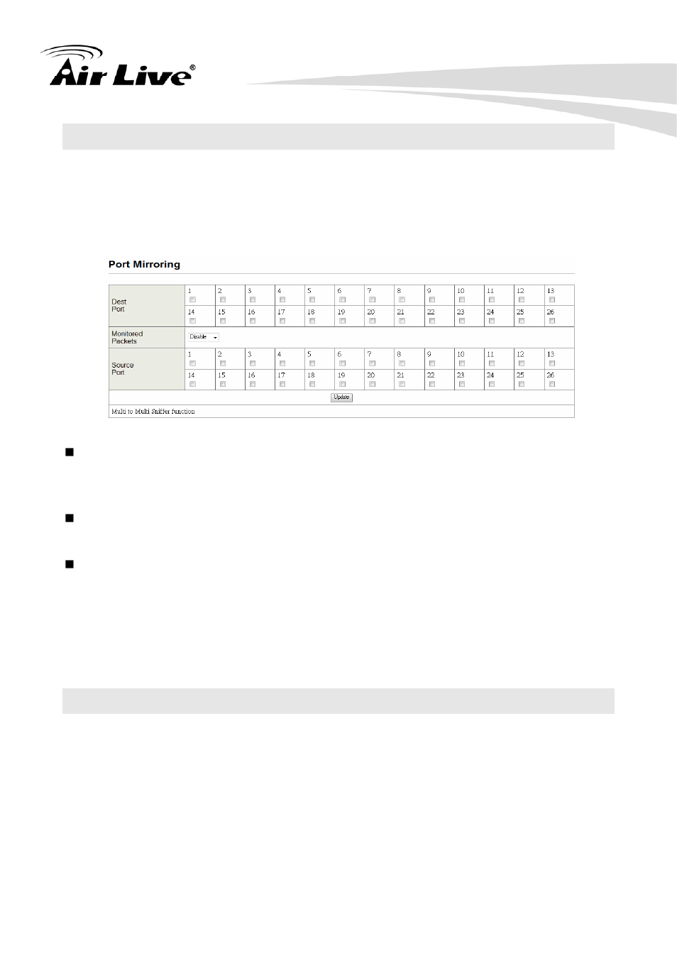 13 port mirroring (port management menu), 14 bandwidth control (port management menu) | AirLive POE-FSH2422G-250 User Manual | Page 31 / 51