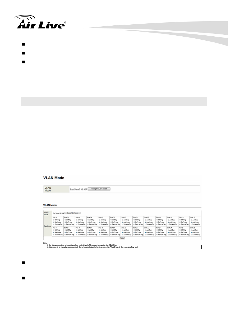 18 vlan mode (vlan setting) | AirLive POE-FSH2422G-250 User Manual | Page 34 / 51