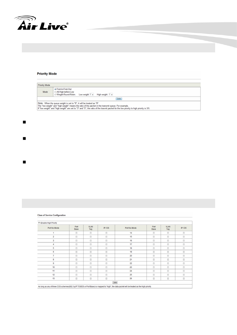 24 priority mode (qos setting), 25 port, 802.1p, ip/ds based (qos setting) | AirLive POE-FSH2422G-250 User Manual | Page 39 / 51