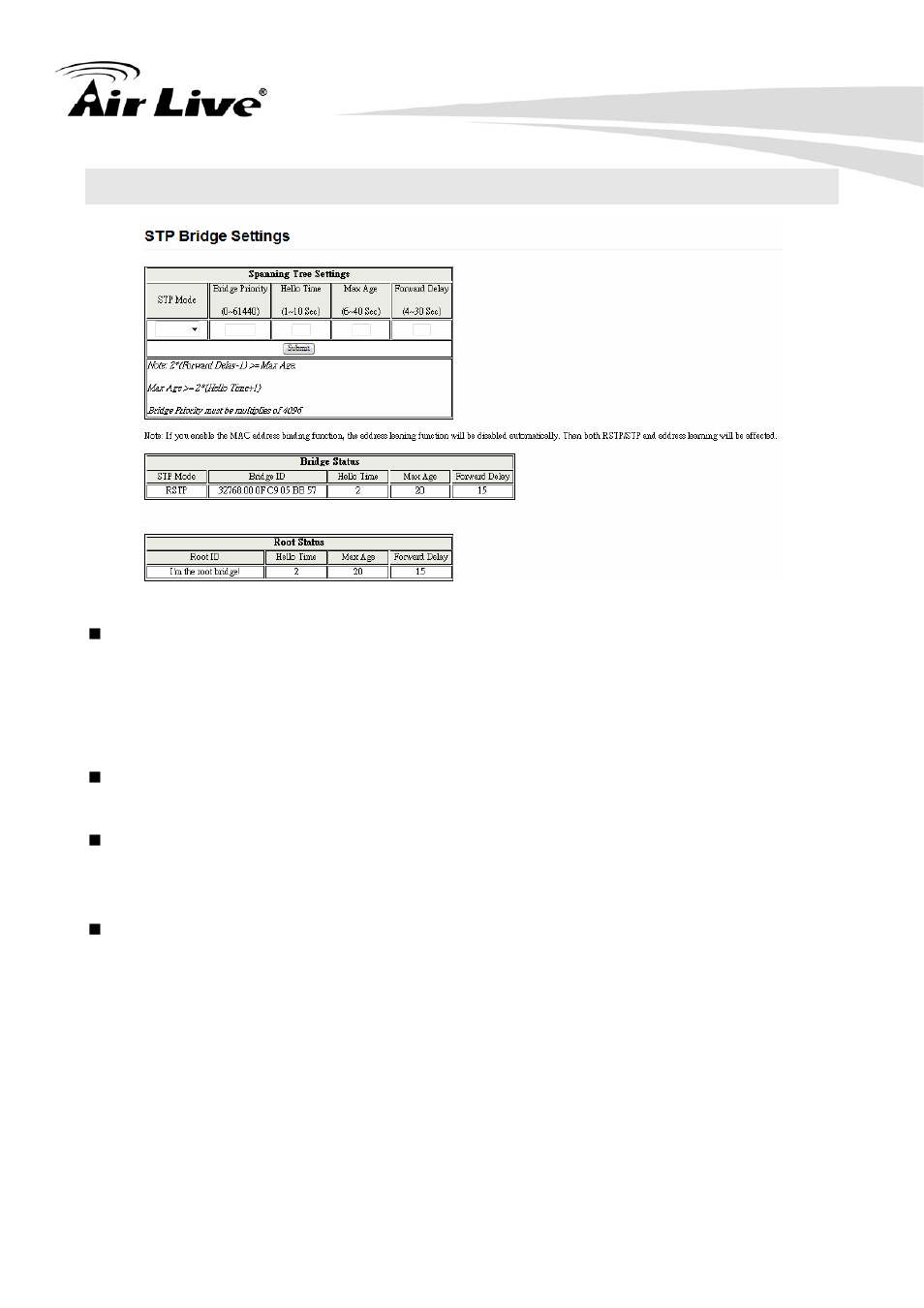 31 stp bridge settings (qos setting), 31 stp bridge settings | AirLive POE-FSH2422G-250 User Manual | Page 43 / 51