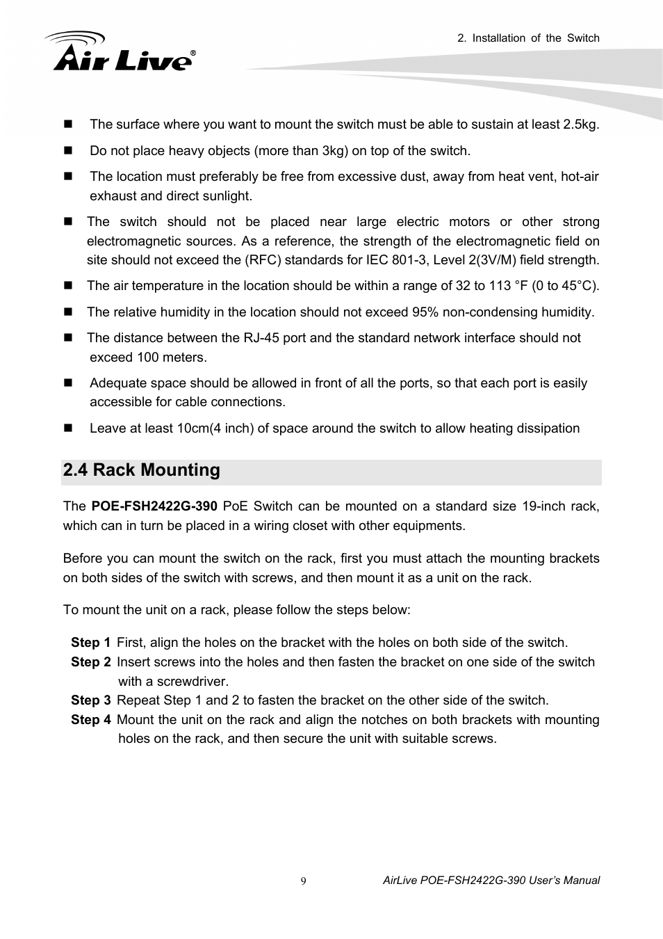 4 rack mounting | AirLive POE-FSH2422G-390 User Manual | Page 14 / 54