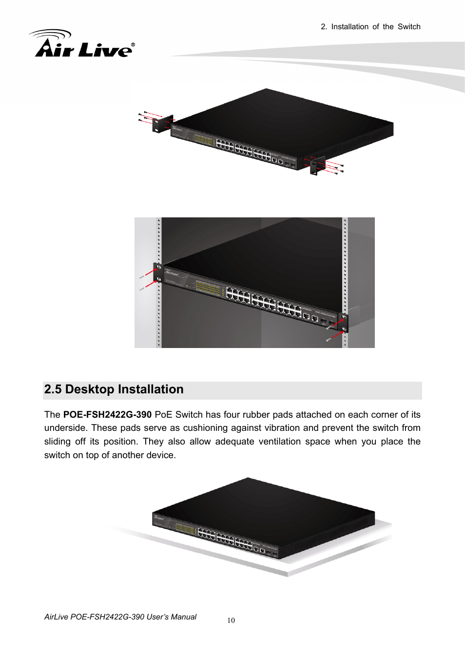 5 desktop installation | AirLive POE-FSH2422G-390 User Manual | Page 15 / 54