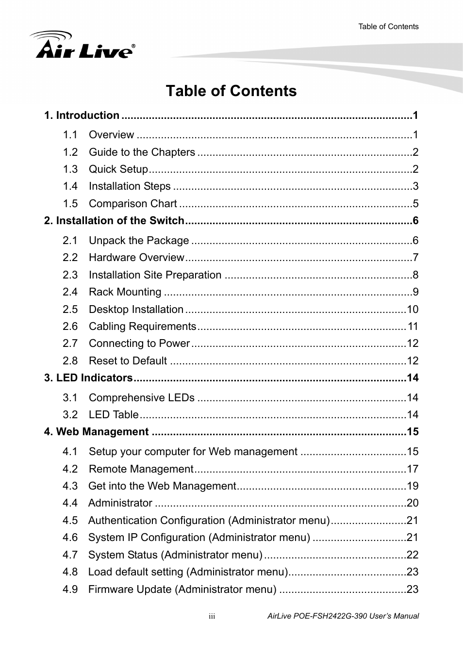 AirLive POE-FSH2422G-390 User Manual | Page 4 / 54