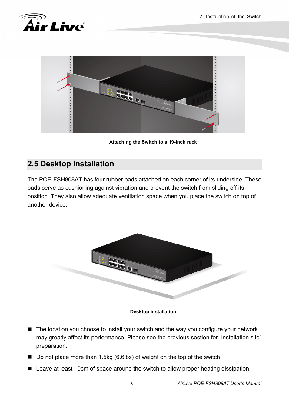 5 desktop installation | AirLive POE-FSH808AT User Manual | Page 14 / 59