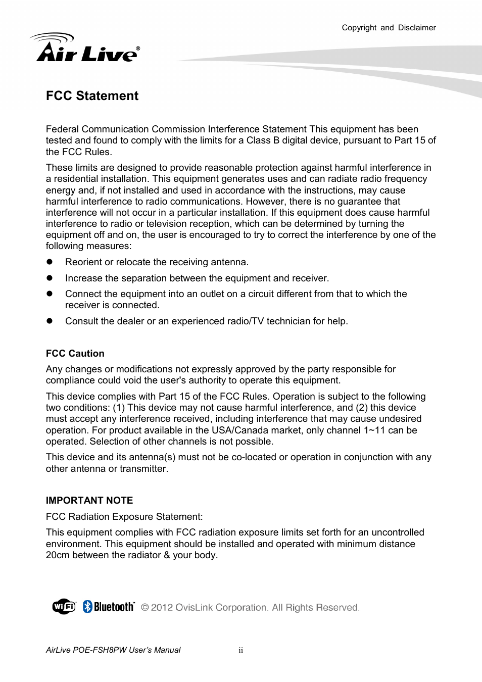 Fcc statement | AirLive POE-FSH808AT User Manual | Page 3 / 59