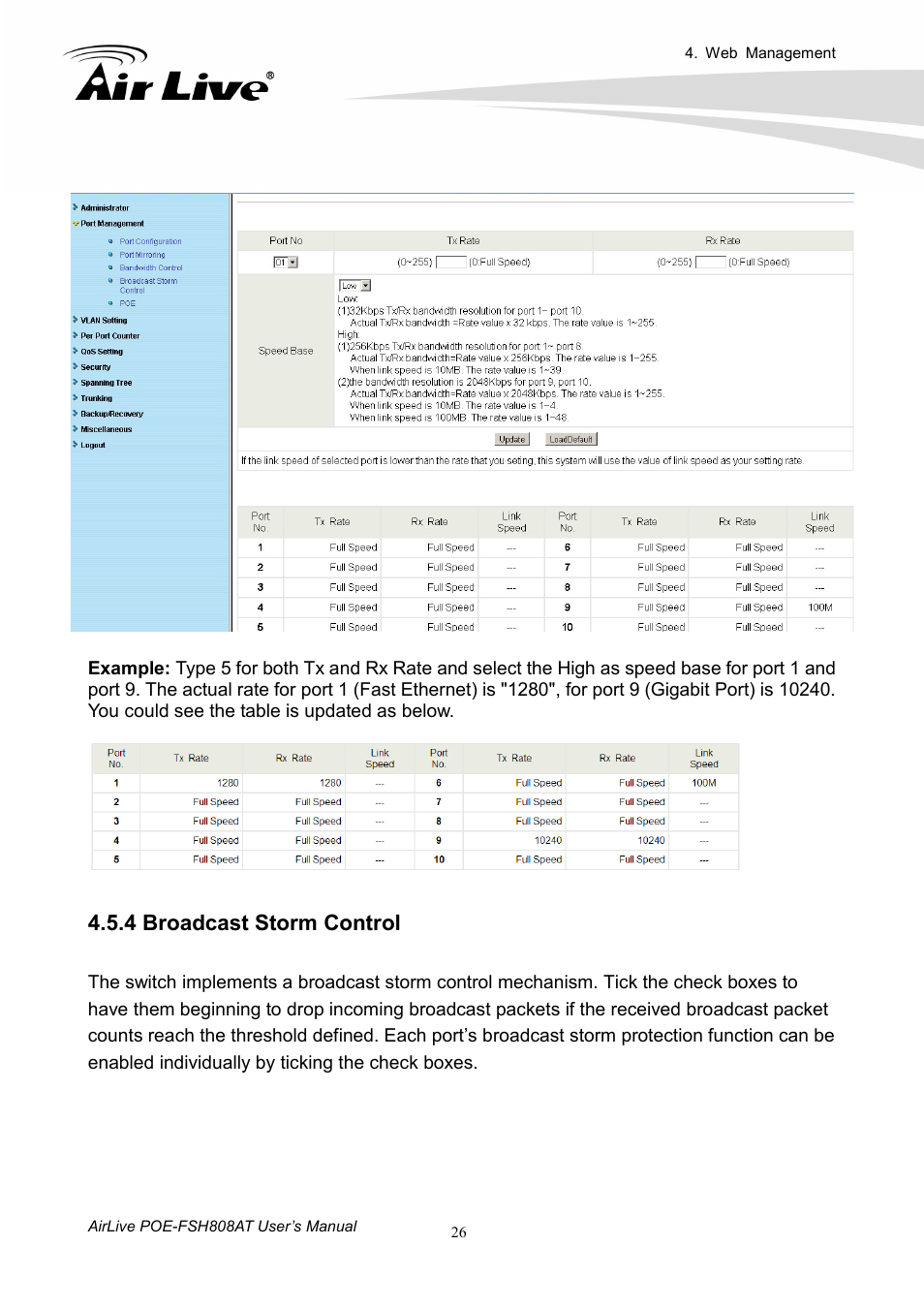 4 broadcast storm control | AirLive POE-FSH808AT User Manual | Page 31 / 59