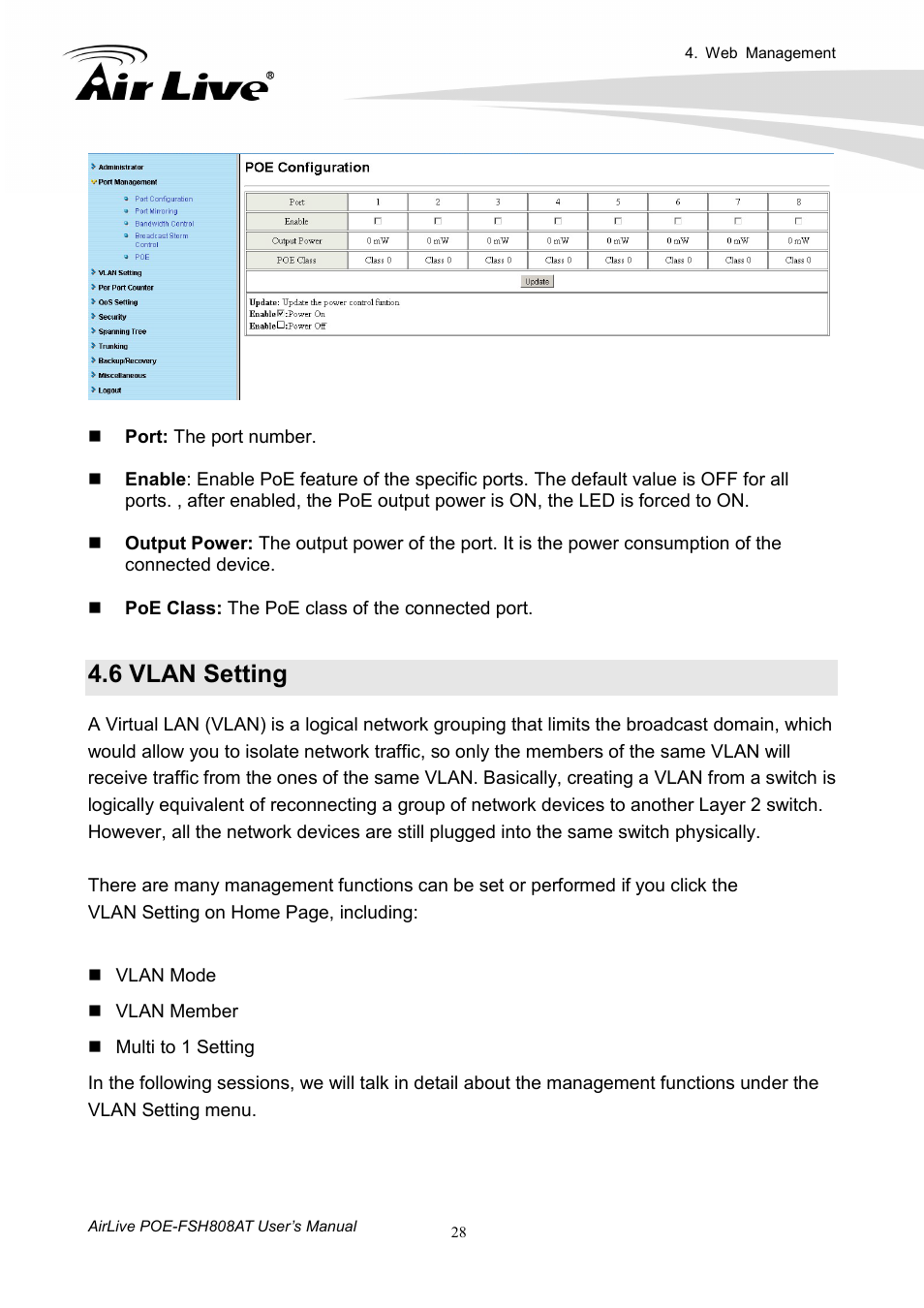 6 vlan setting | AirLive POE-FSH808AT User Manual | Page 33 / 59